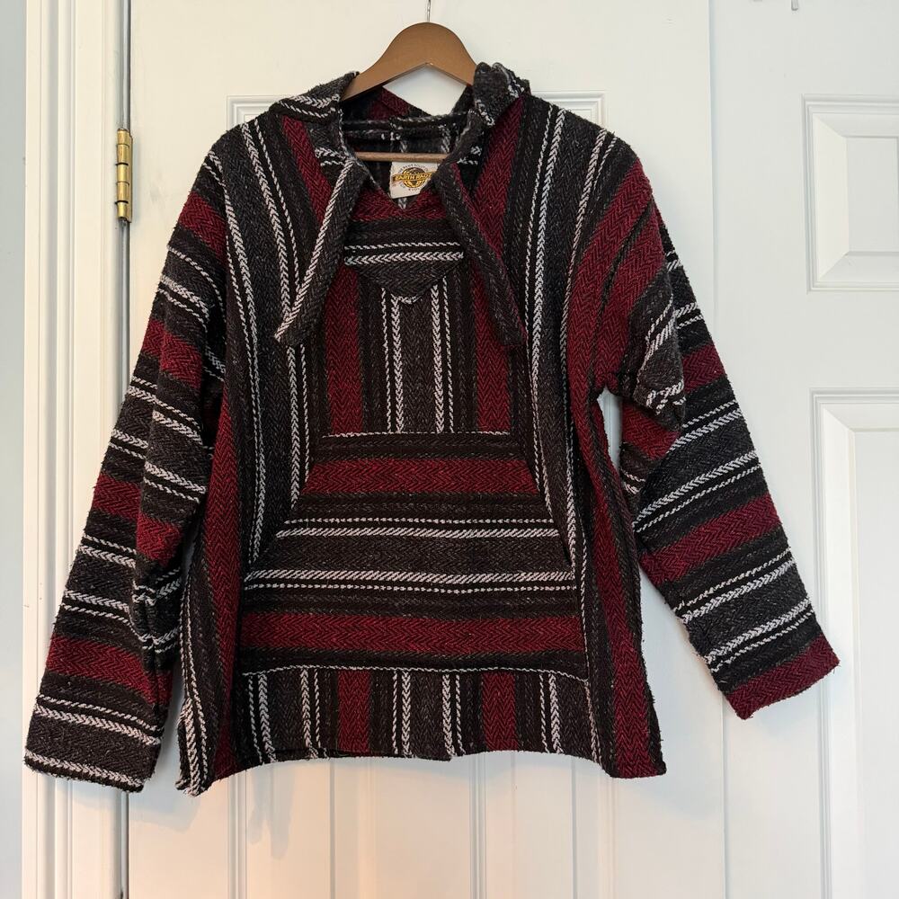 Earth Ragz Striped Unisex Baja Drawstring Hoodie Drug Rug Size M